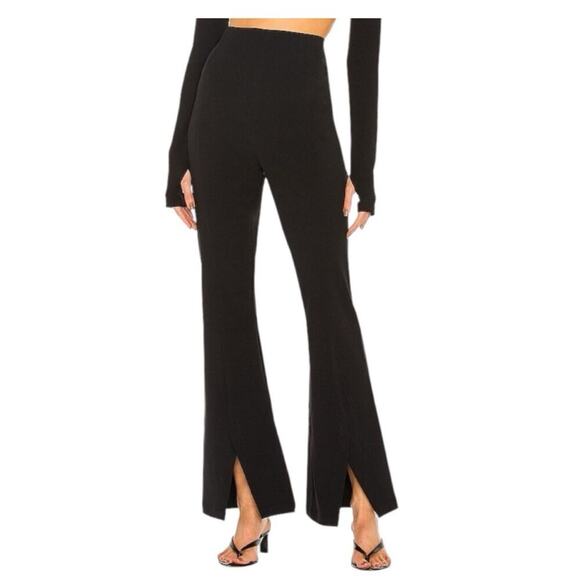 Free People We the Free Black Real Deal Slit Hem Flare Pant 33 Faux Suede HR - Picture 1 of 13